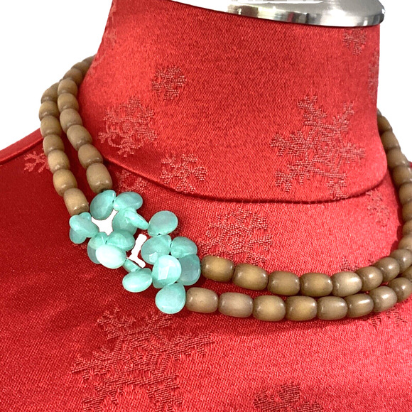 Vintage Islands Brown & Green Beaded Necklace Choker 925 Sterling Silver Clasp - Picture 3 of 8